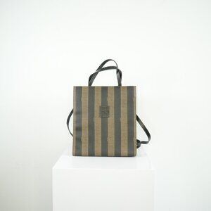 Fendi Pequin Canvas 2-Way Backpack Tobacco Brown / Black Stripes